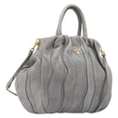 PRADA Hand Bag Leather 2way Gray Gold Auth 211404V-1