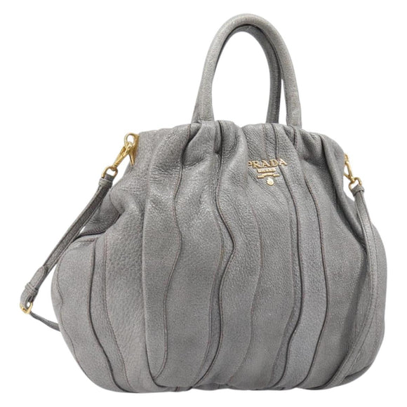 PRADA Hand Bag Leather 2way Gray Gold Auth 211404V