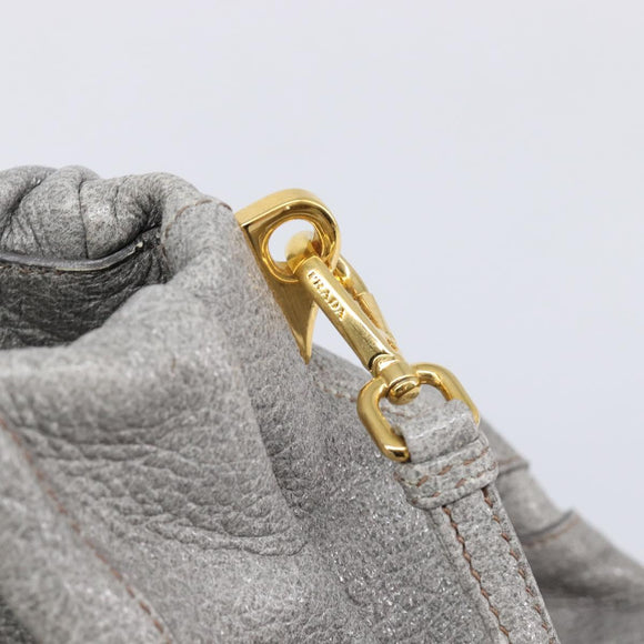 PRADA Hand Bag Leather 2way Gray Gold Auth 211404V