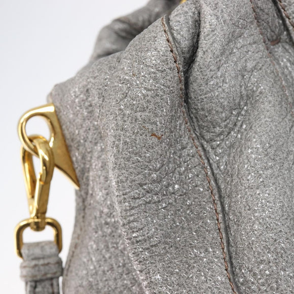 PRADA Hand Bag Leather 2way Gray Gold Auth 211404V