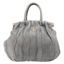 PRADA Hand Bag Leather 2way Gray Gold Auth 211404V-2