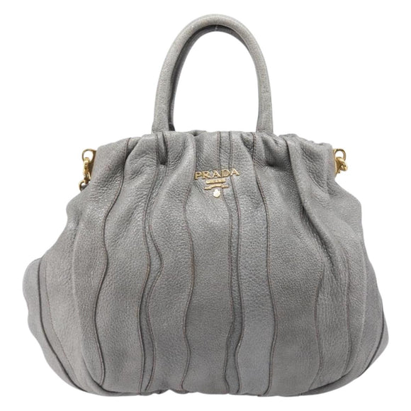 PRADA Hand Bag Leather 2way Gray Gold Auth 211404V