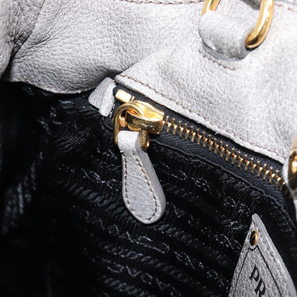 PRADA Hand Bag Leather 2way Gray Gold Auth 211404V