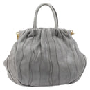 PRADA Hand Bag Leather 2way Gray Gold Auth 211404V-3