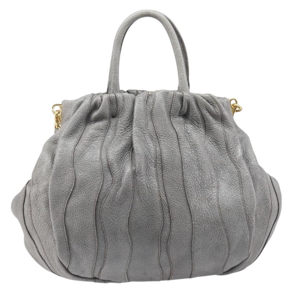 PRADA Hand Bag Leather 2way Gray Gold Auth 211404V