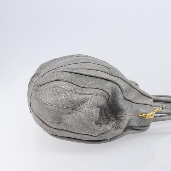 PRADA Hand Bag Leather 2way Gray Gold Auth 211404V
