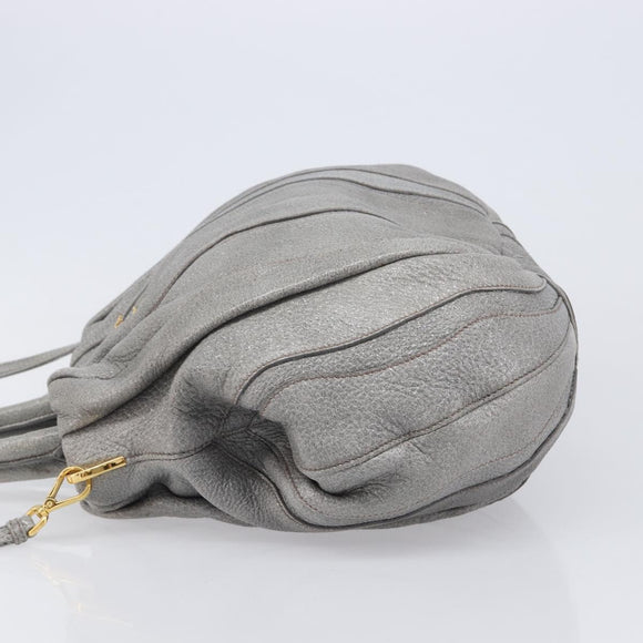 PRADA Hand Bag Leather 2way Gray Gold Auth 211404V
