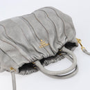 PRADA Hand Bag Leather 2way Gray Gold Auth 211404V-6