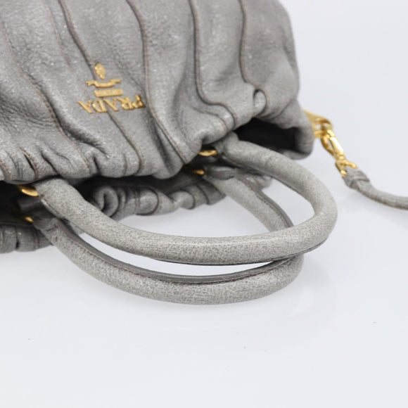 PRADA Hand Bag Leather 2way Gray Gold Auth 211404V