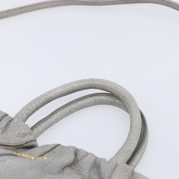 PRADA Hand Bag Leather 2way Gray Gold Auth 211404V