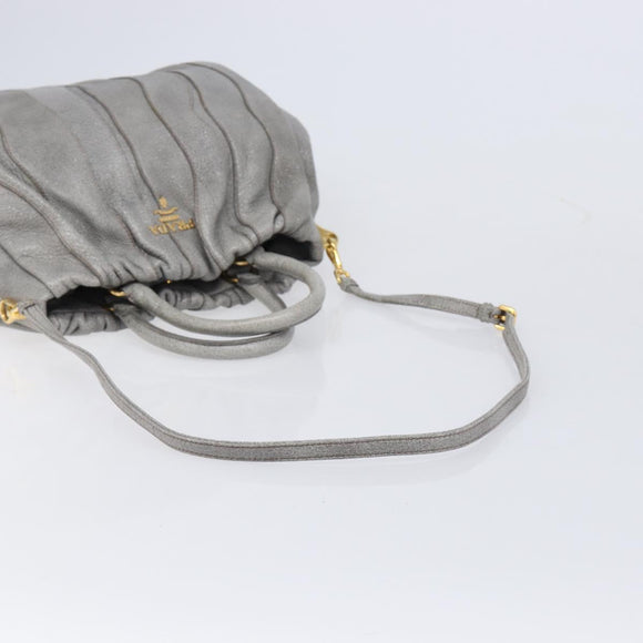 PRADA Hand Bag Leather 2way Gray Gold Auth 211404V