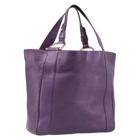 GUCCI Tote Bag Leather Purple Gold 257051 Auth 211407V