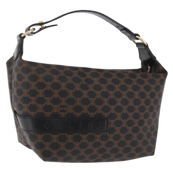 CELINE Macadam Canvas Hand Bag PVC Black Gold Auth 211415V