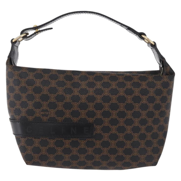 CELINE Macadam Canvas Hand Bag PVC Black Gold Auth 211415V