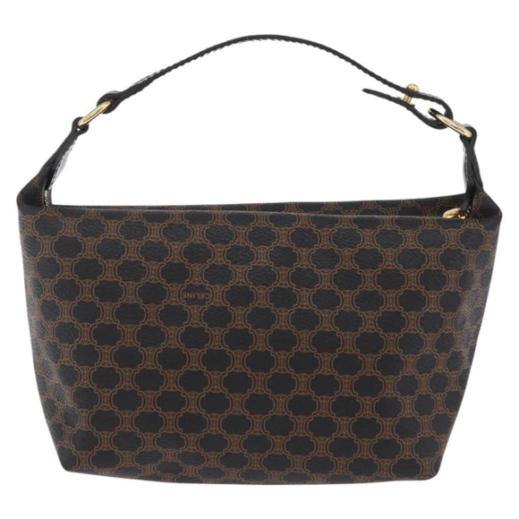 CELINE Macadam Canvas Hand Bag PVC Black Gold Auth 211415V