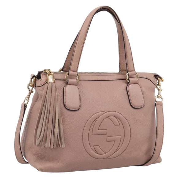 GUCCI Soho Hand Bag Leather 2way Pink Gold 308362 Auth 211417V