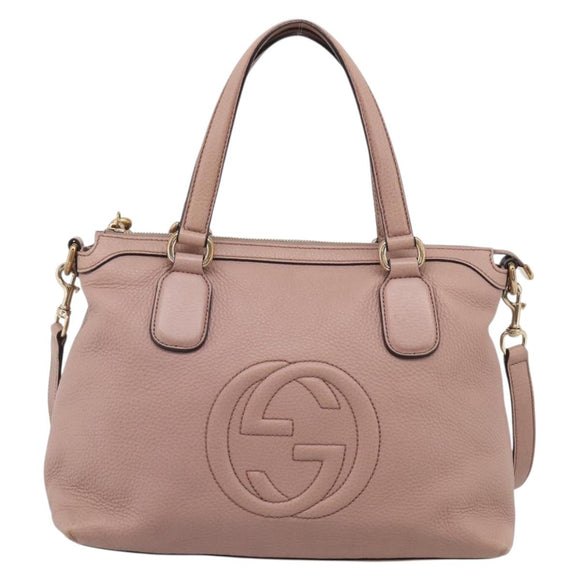 GUCCI Soho Hand Bag Leather 2way Pink Gold 308362 Auth 211417V