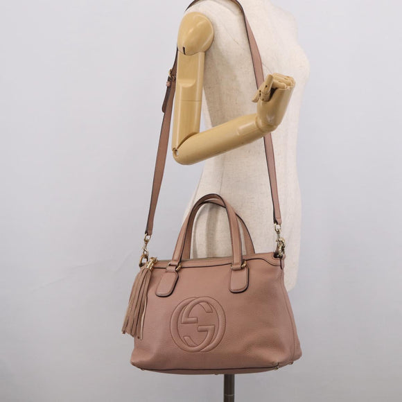 GUCCI Soho Hand Bag Leather 2way Pink Gold 308362 Auth 211417V