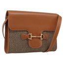 GUCCI Horsebit Shoulder Bag Canvas Beige Gold Auth 211419-1