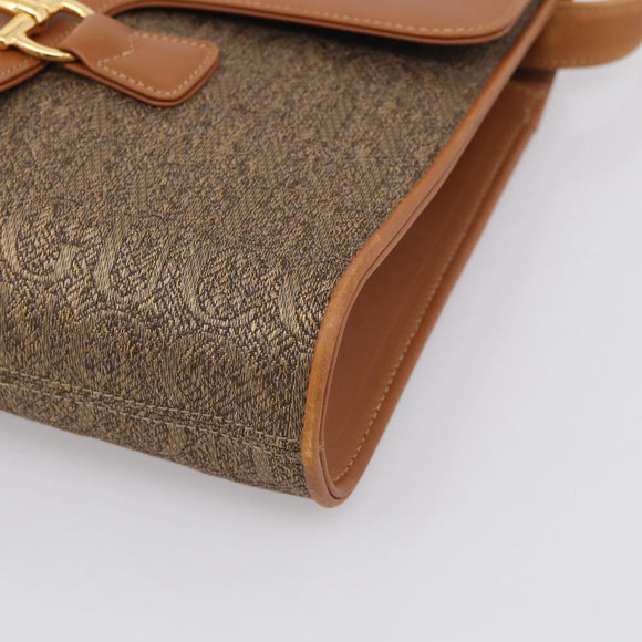GUCCI Horsebit Shoulder Bag Canvas Beige Gold Auth 211419