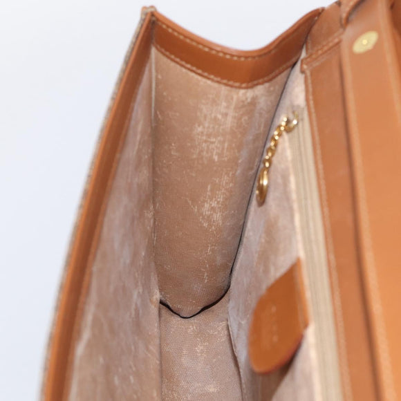 GUCCI Horsebit Shoulder Bag Canvas Beige Gold Auth 211419