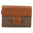 GUCCI Horsebit Shoulder Bag Canvas Beige Gold Auth 211419-2