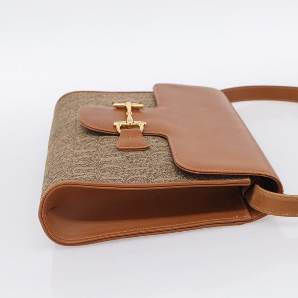 GUCCI Horsebit Shoulder Bag Canvas Beige Gold Auth 211419