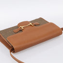 GUCCI Horsebit Shoulder Bag Canvas Beige Gold Auth 211419-6