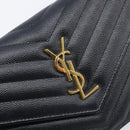 Saint Laurent Chain Shoulder Bag Leather Black Gold 393953 Auth 211431M-15