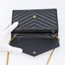 Saint Laurent Chain Shoulder Bag Leather Black Gold 393953 Auth 211431M-16