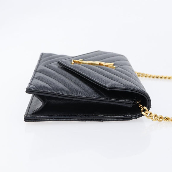 Saint Laurent Chain Shoulder Bag Leather Black Gold 393953 Auth 211431M