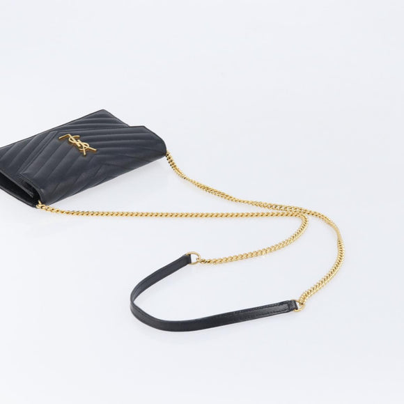 Saint Laurent Chain Shoulder Bag Leather Black Gold 393953 Auth 211431M