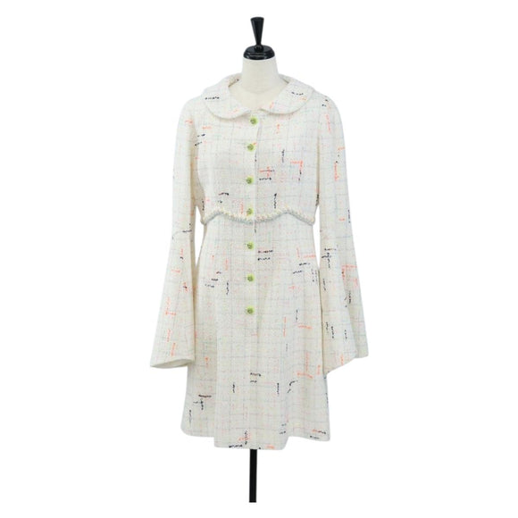 CHANEL Dress Tweed 40 White CC Auth 211437SAM