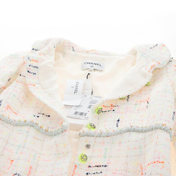 CHANEL Dress Tweed 40 White CC Auth 211437SAM