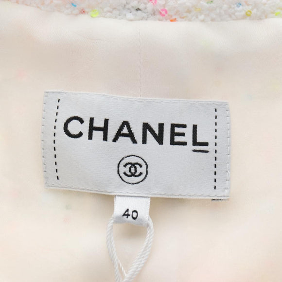 CHANEL Dress Tweed 40 White CC Auth 211437SAM