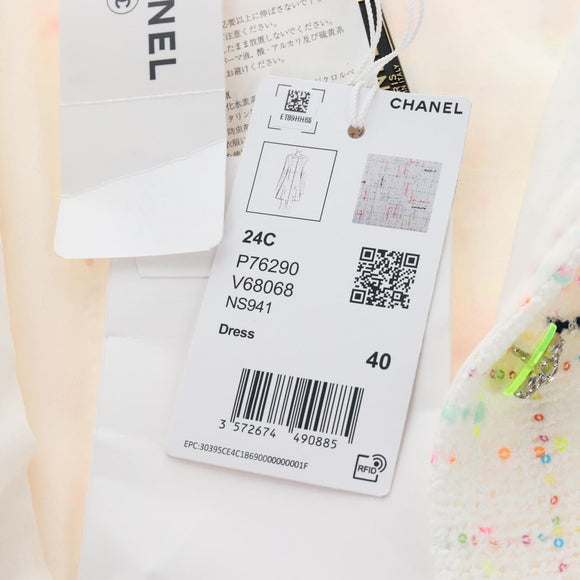 CHANEL Dress Tweed 40 White CC Auth 211437SAM