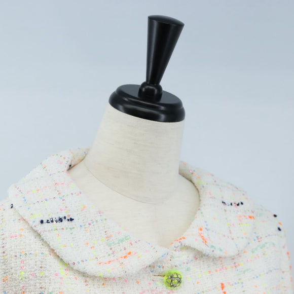 CHANEL Dress Tweed 40 White CC Auth 211437SAM