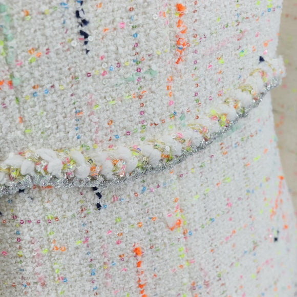 CHANEL Dress Tweed 40 White CC Auth 211437SAM