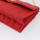CHANEL Mademoiselle Chain Shoulder Bag Canvas Red Gold CC Auth 211443V-10