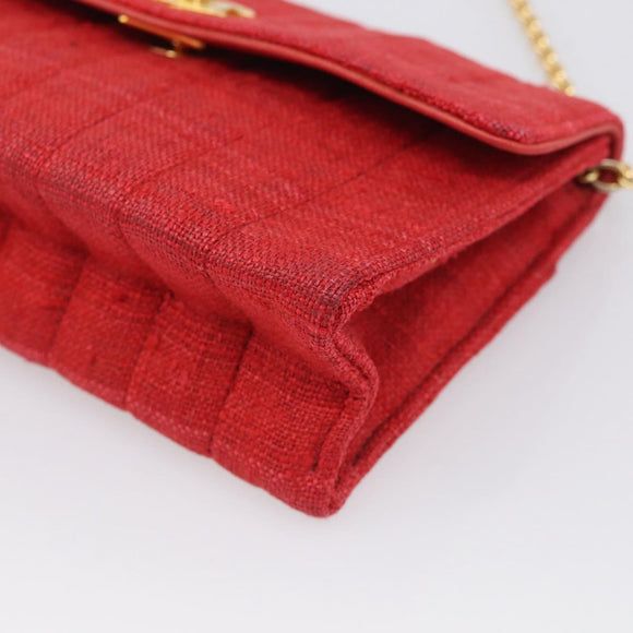 CHANEL Mademoiselle Chain Shoulder Bag Canvas Red Gold CC Auth 211443V
