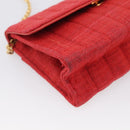 CHANEL Mademoiselle Chain Shoulder Bag Canvas Red Gold CC Auth 211443V-11
