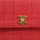 CHANEL Mademoiselle Chain Shoulder Bag Canvas Red Gold CC Auth 211443V-14