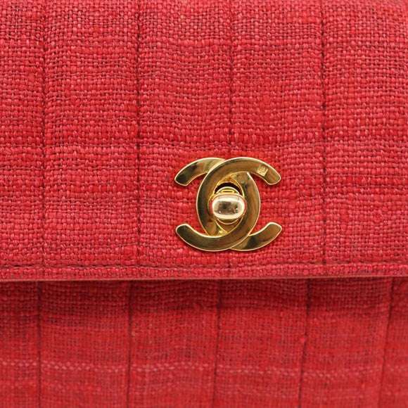 CHANEL Mademoiselle Chain Shoulder Bag Canvas Red Gold CC Auth 211443V