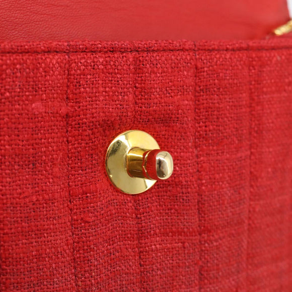 CHANEL Mademoiselle Chain Shoulder Bag Canvas Red Gold CC Auth 211443V