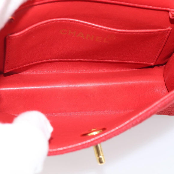 CHANEL Mademoiselle Chain Shoulder Bag Canvas Red Gold CC Auth 211443V
