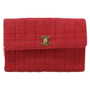 CHANEL Mademoiselle Chain Shoulder Bag Canvas Red Gold CC Auth 211443V-2