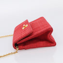 CHANEL Mademoiselle Chain Shoulder Bag Canvas Red Gold CC Auth 211443V-4