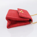 CHANEL Mademoiselle Chain Shoulder Bag Canvas Red Gold CC Auth 211443V-5