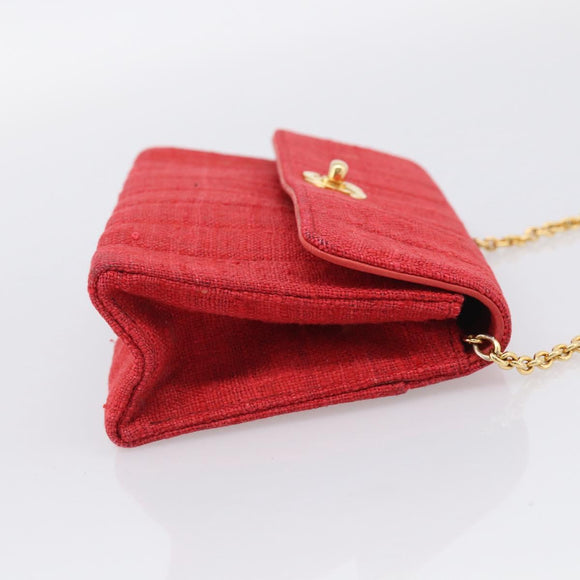 CHANEL Mademoiselle Chain Shoulder Bag Canvas Red Gold CC Auth 211443V