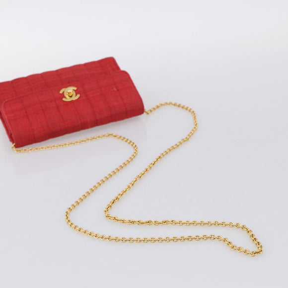 CHANEL Mademoiselle Chain Shoulder Bag Canvas Red Gold CC Auth 211443V